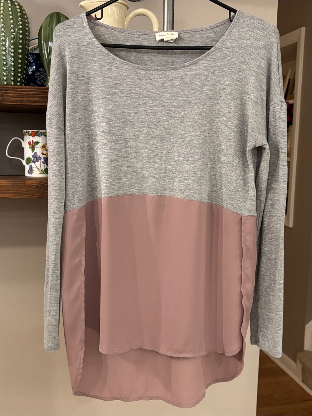 Meadow Rue Anthropologie Gray & Mauve Mixed Media Long Sleeve Top | Size Small